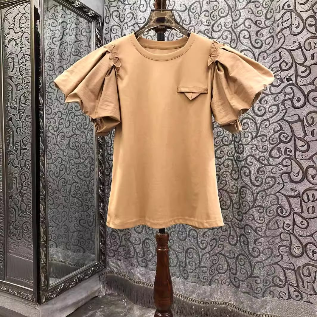 【tops】4色半袖パフ袖ＴシャツF7297