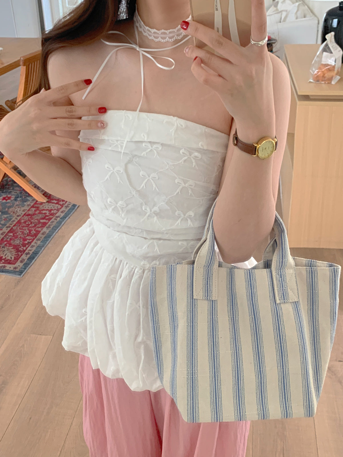 【tops】リボンプリントベアトップ　M24485