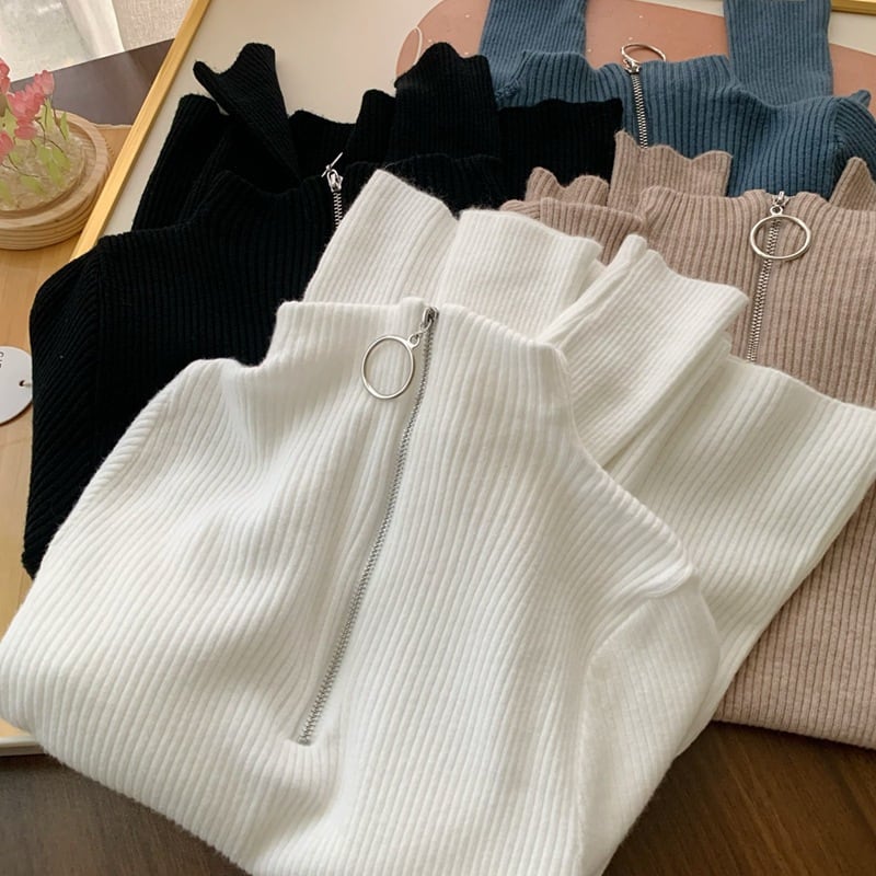 【tops】ファスナーニットトップス　M26487