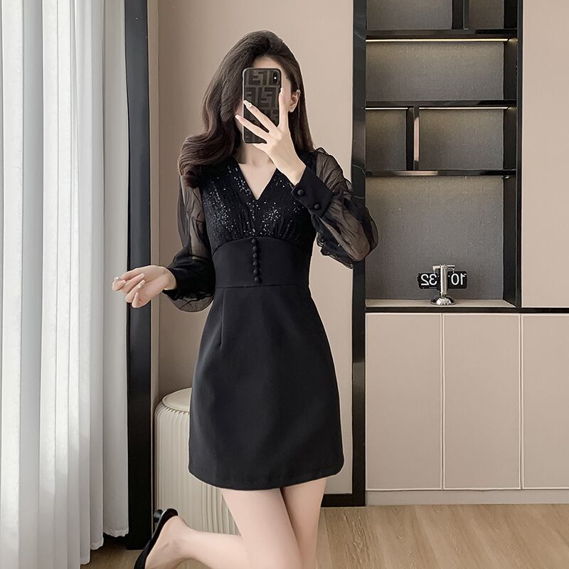 【dress】Vネックドッキングワンピース　M27450