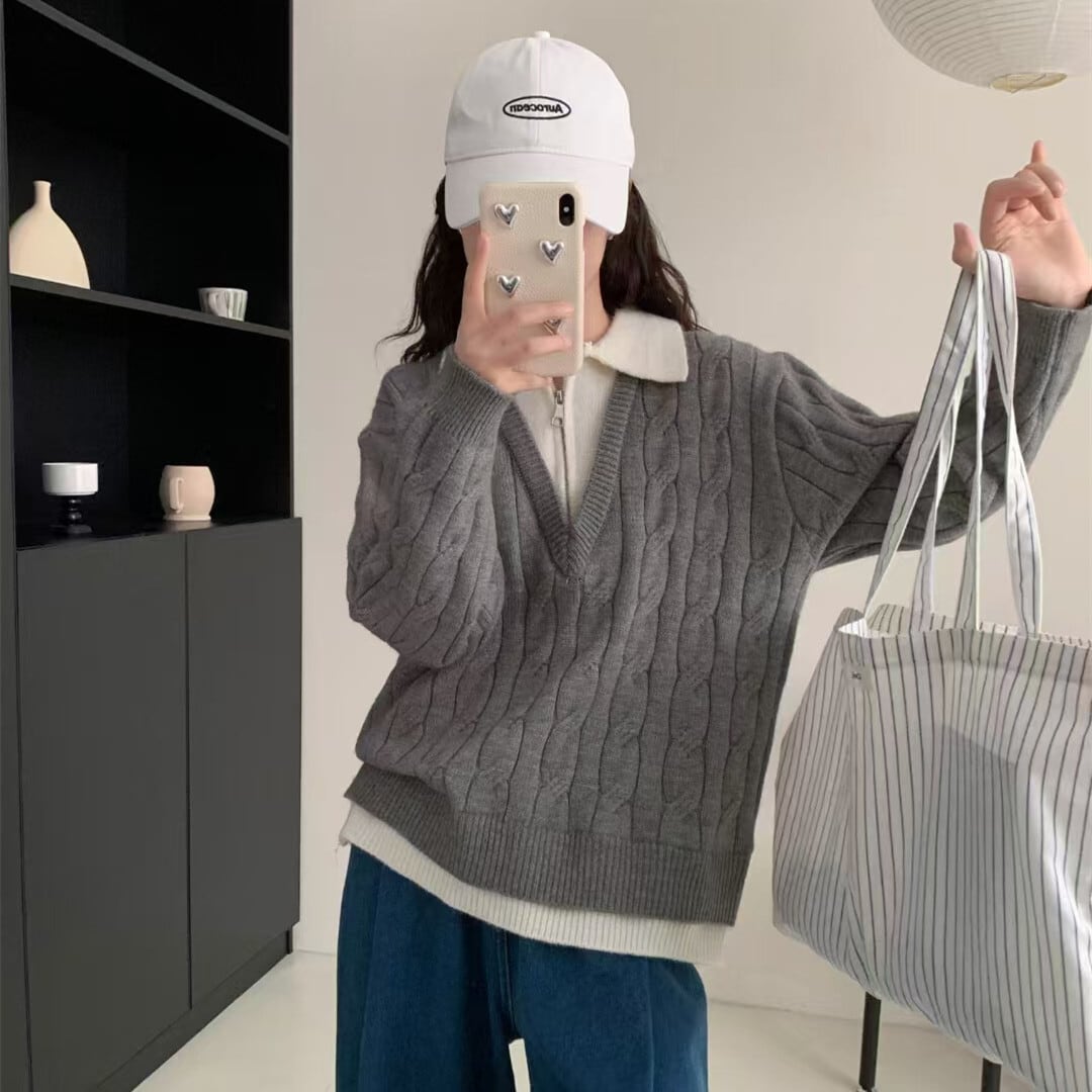 【tops】ファスナー切り替えニットセーター　M27687