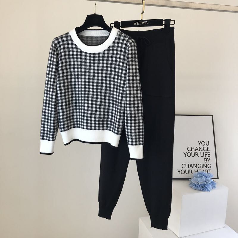 【set】着心地良い気質満点レトロINS風ルーズニットトップス+パンツ２点セット G3138