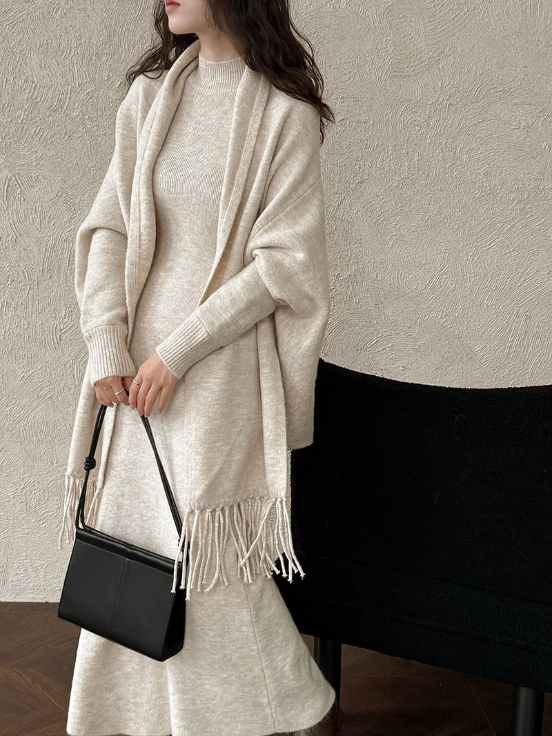 【set】ストール×ノースリーブニットワンピースセット　N3472