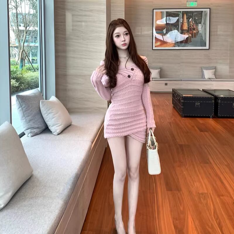 【dress】オフショルダーニットワンピース Q7816