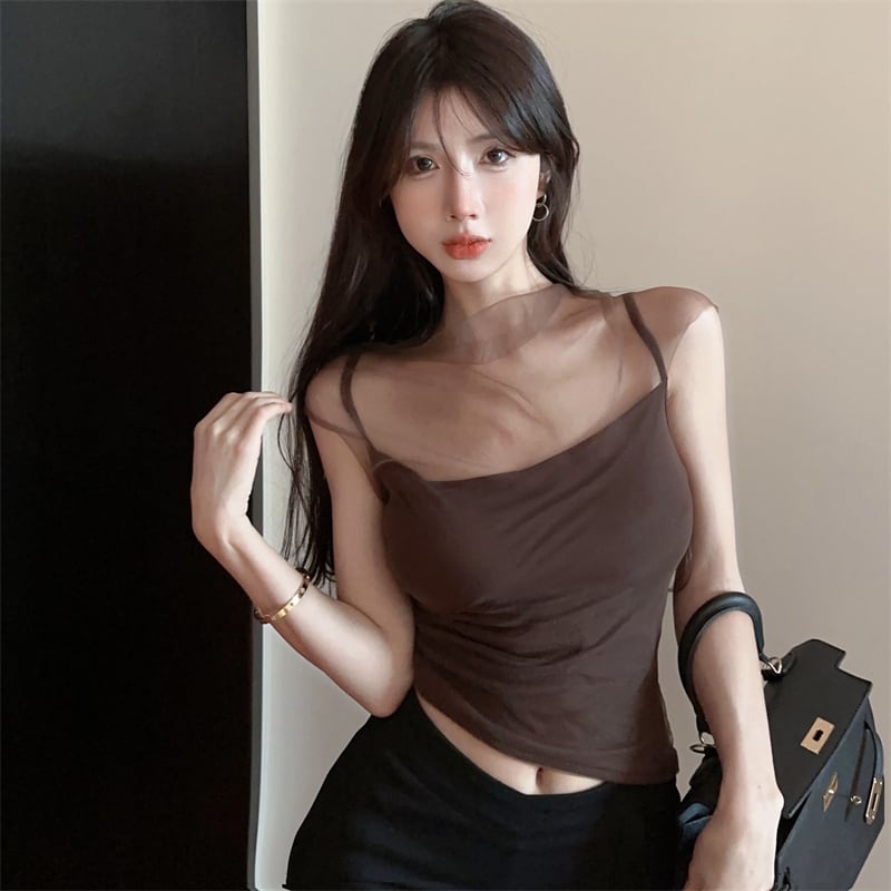 【tops】チュール切り替えTシャツ　M25193