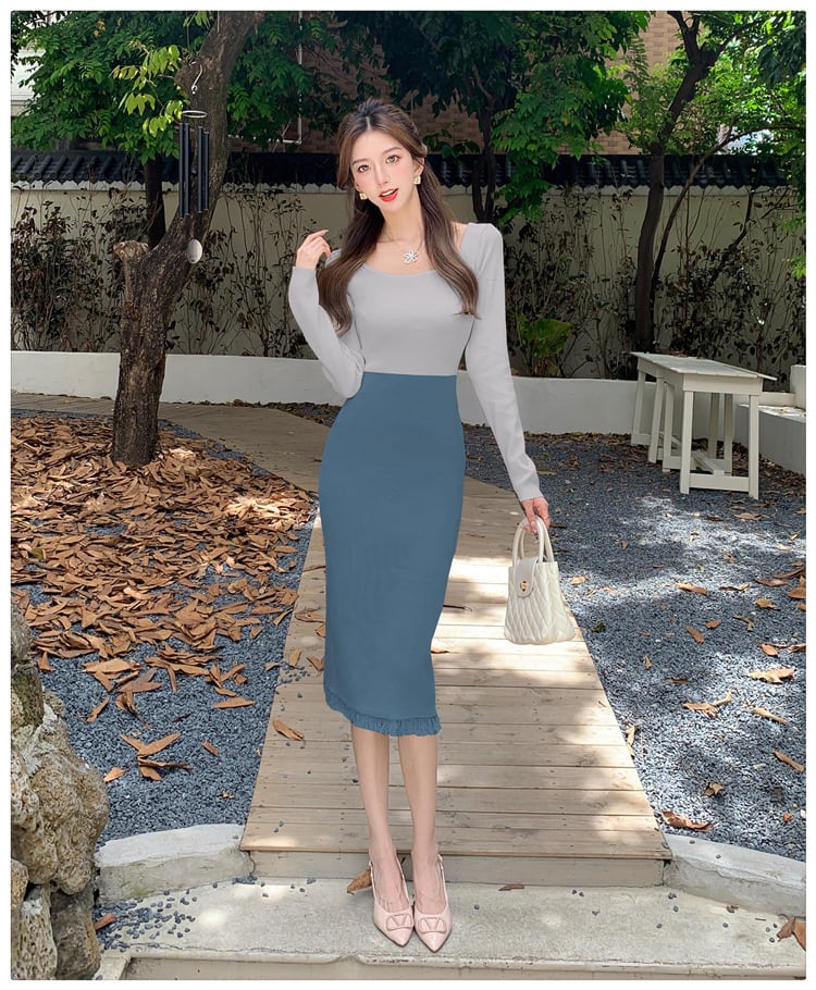 【dress】配色ニットワンピース　M25476