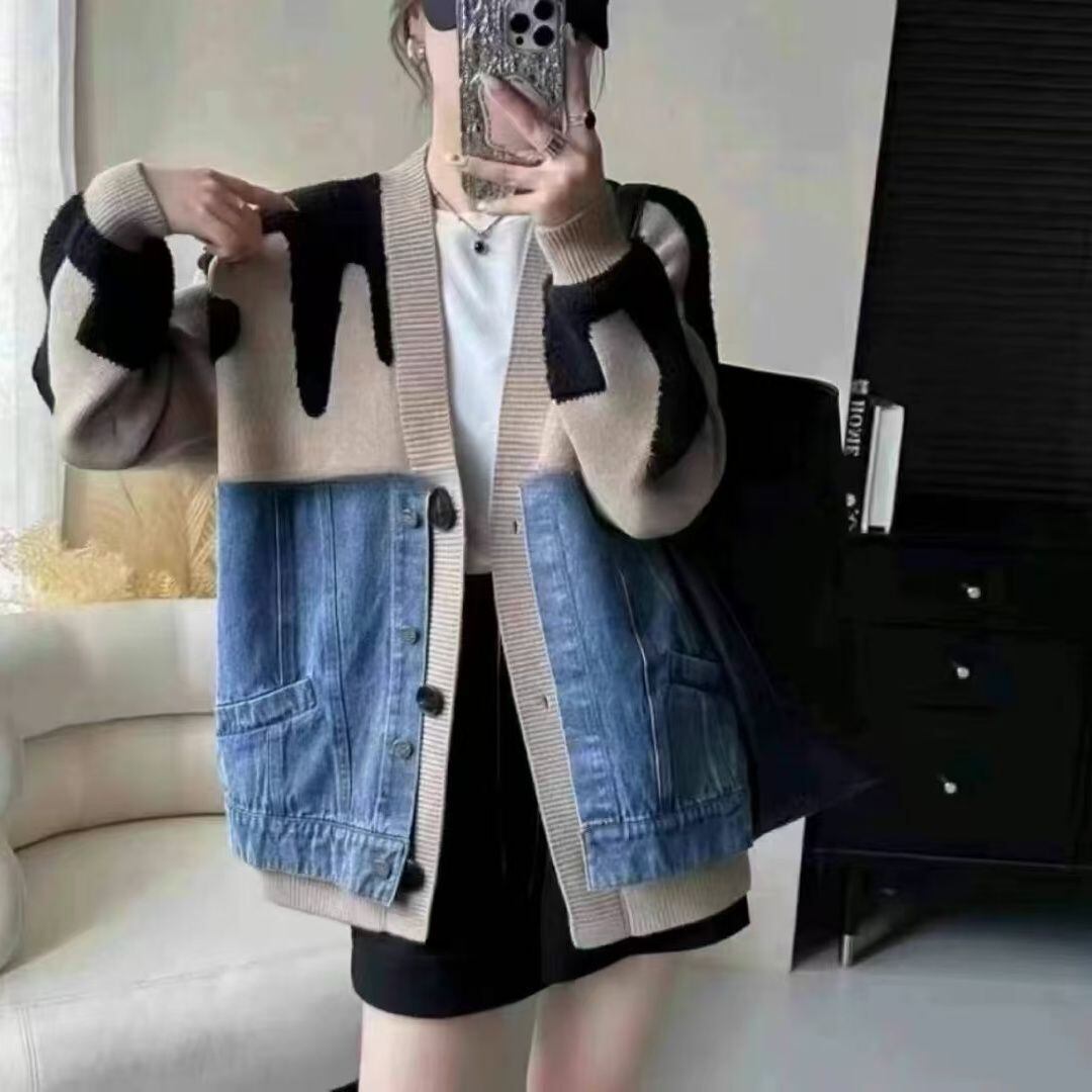 【outer】デニム切り替えニットカーデ　M26798
