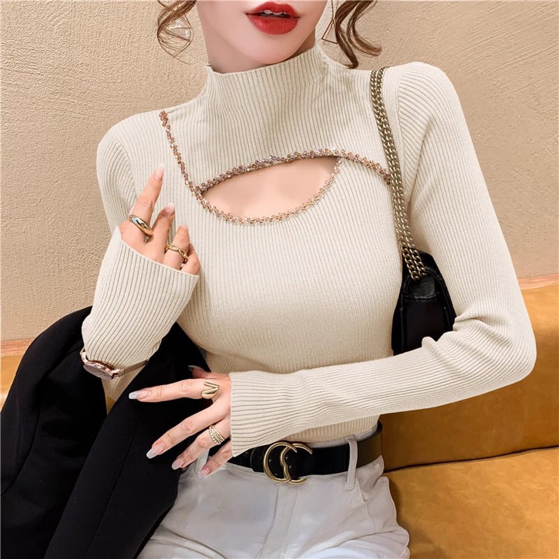 【tops】ビジューニットトップス　M27075