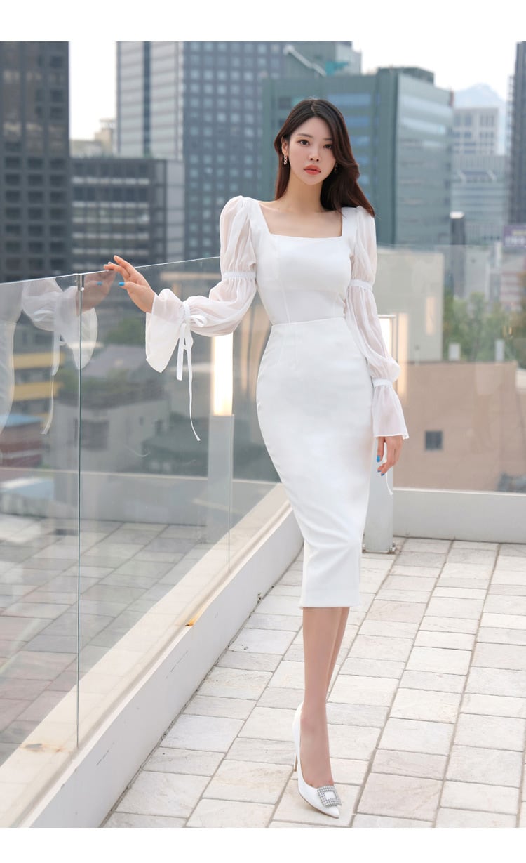 【set】フレアスリーブトップス+タイトスカート２点セットF7088