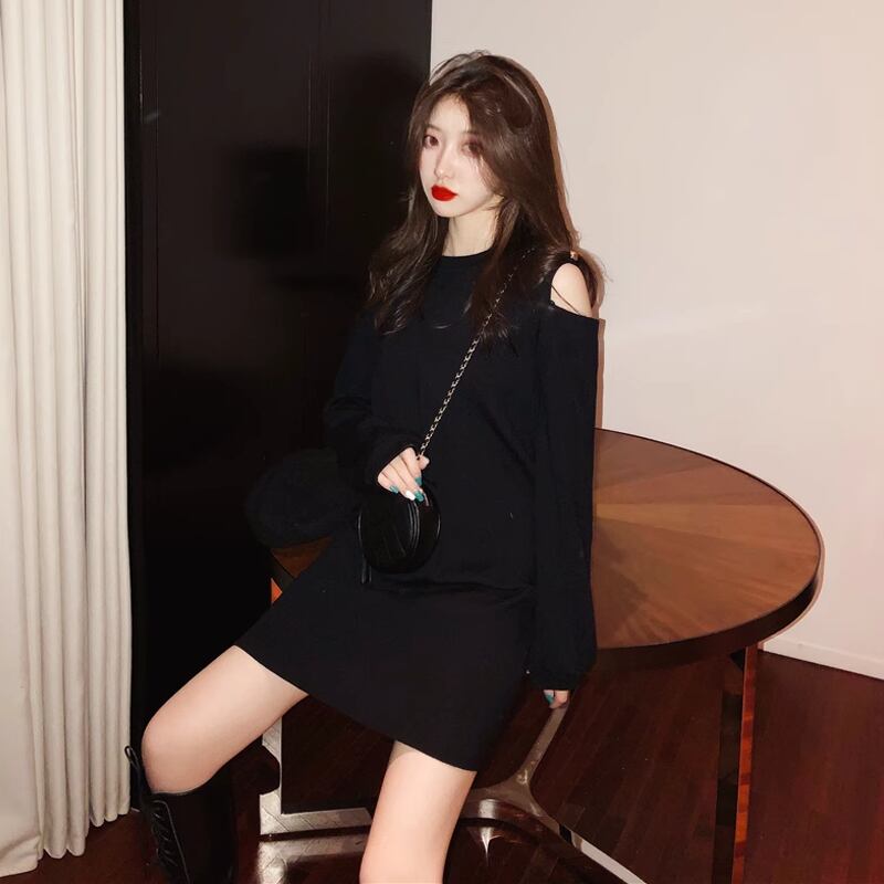 【dress】オープンショルダーニットワンピース Q7576