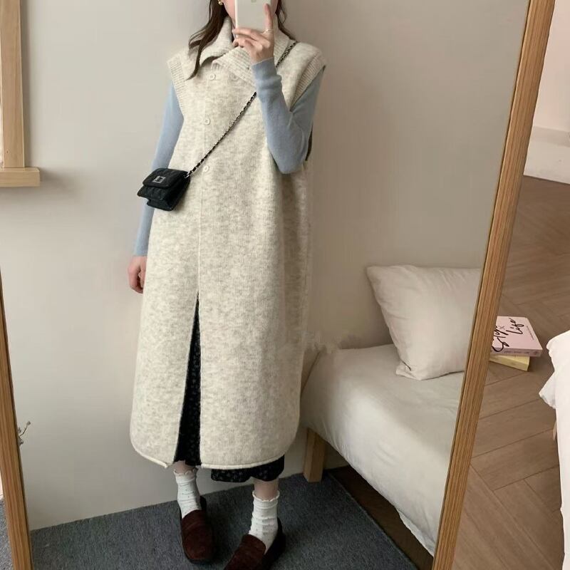 【outer】ハイネックロングニットカーディガン Q7328