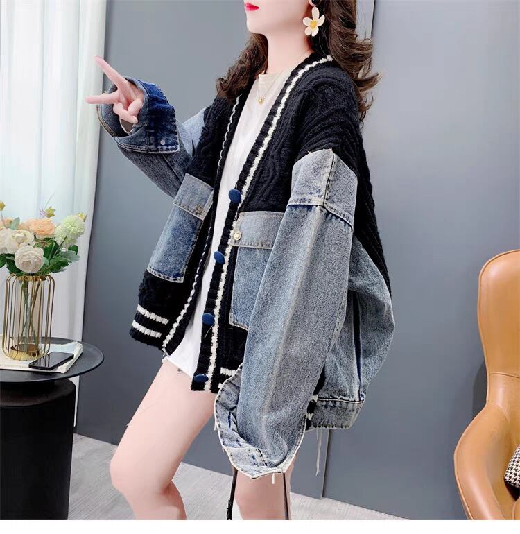 【outer】デニム切り替えニットカーデ　M25747