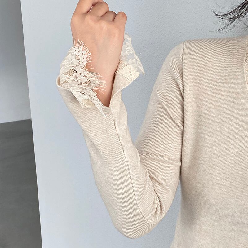 【tops】レースドッキングニットトップス Q7236