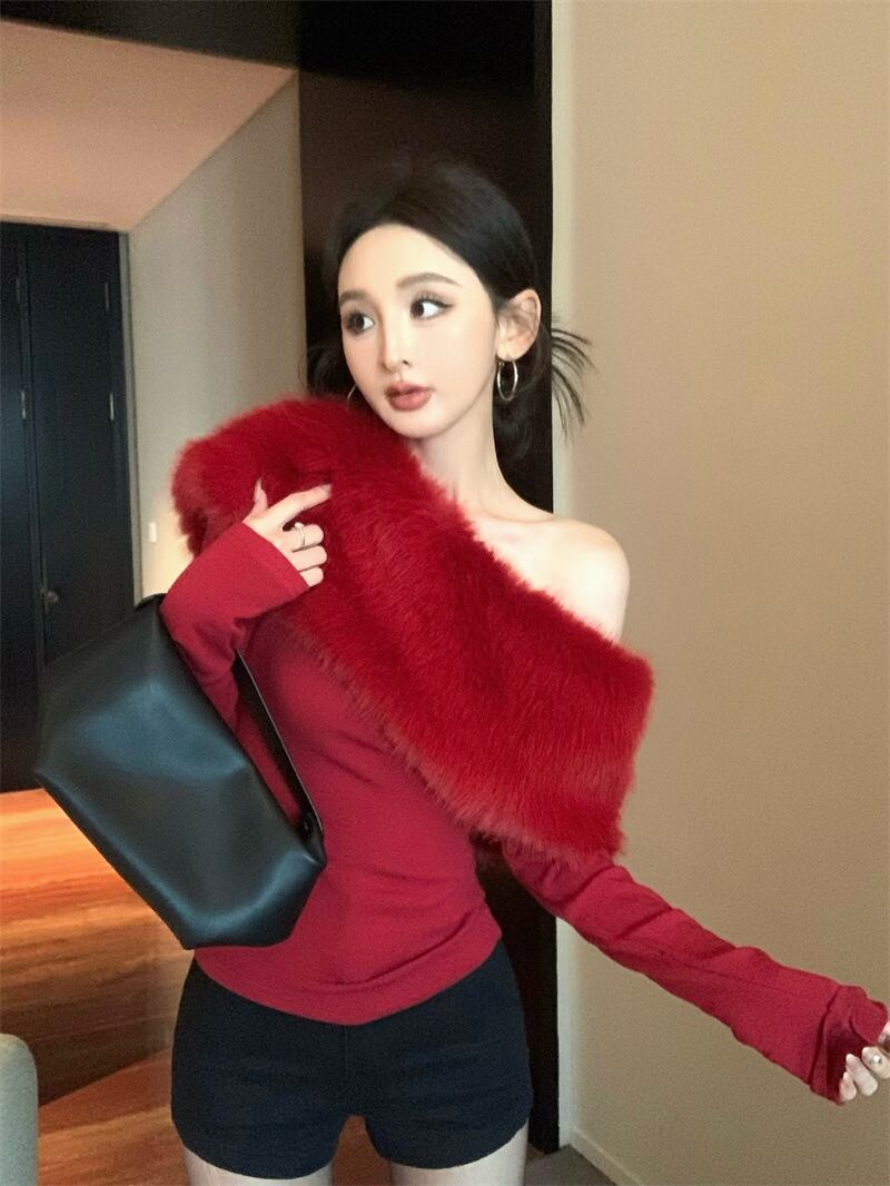 【tops】ファーオフショルダートップス　M29005