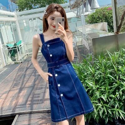 【dress】不規則好感度UP!気質満点レトロデニムサロペットワンピース