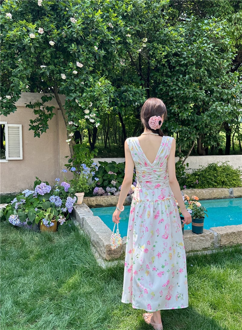 【dress】Vネックプリントワンピース　M24584