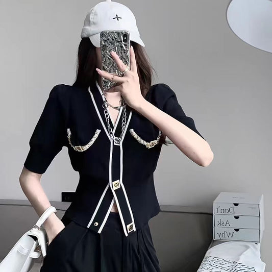 【tops】VネックニットTシャツG22589