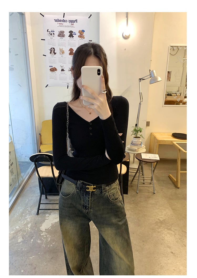 【tops】Vネックニットトップス　M27661
