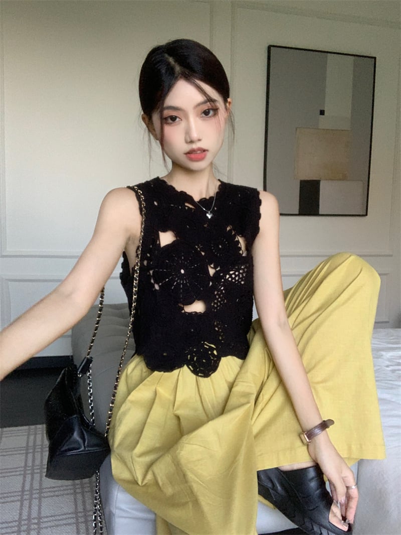 【set】カットワークベスト×ワイドパンツセット　M23915