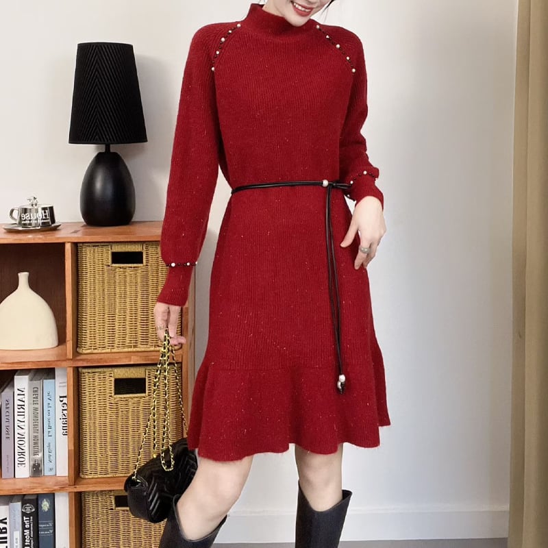 【dress】ハイネックニットワンピース Q7035