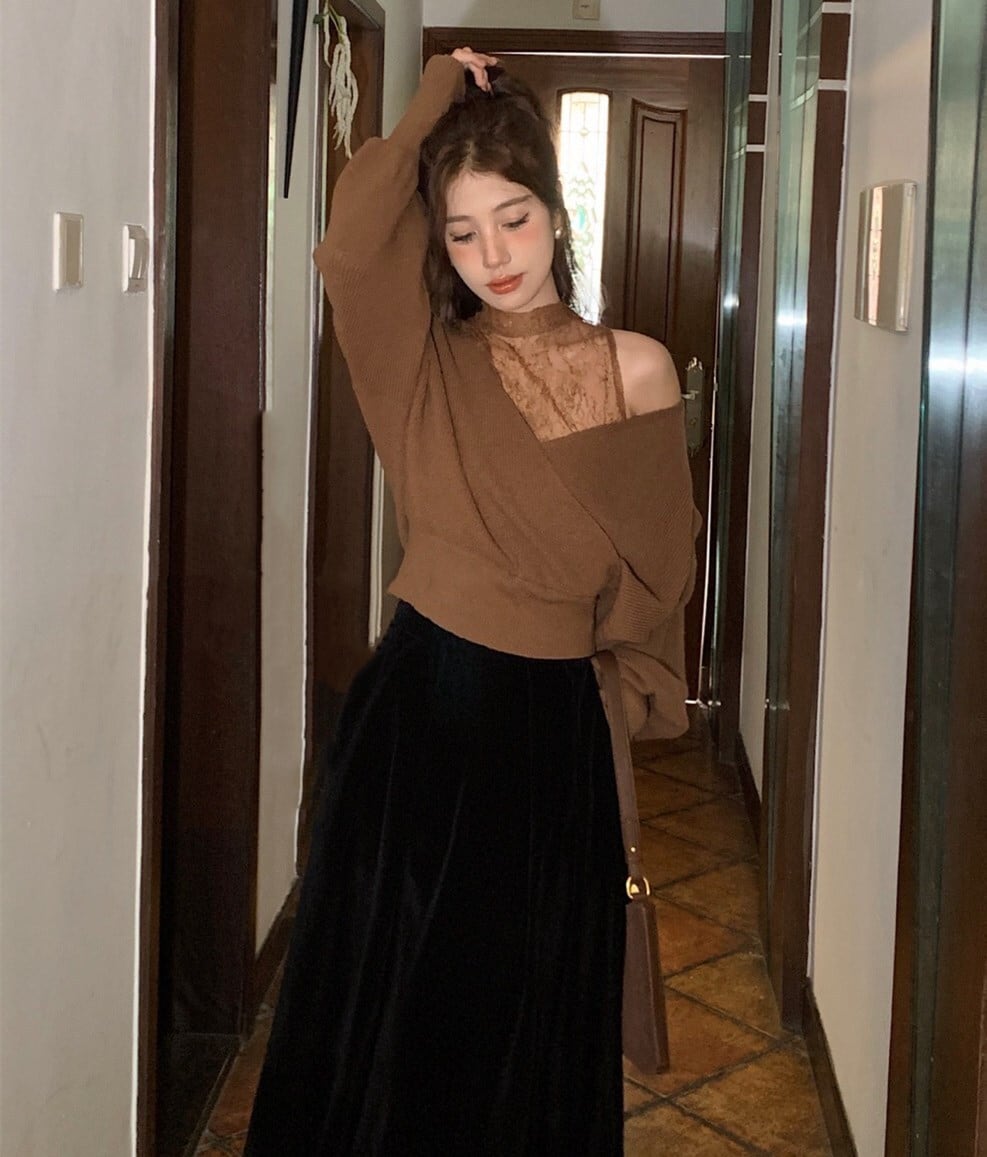 【tops】レースドッキングニットトップス     N2127