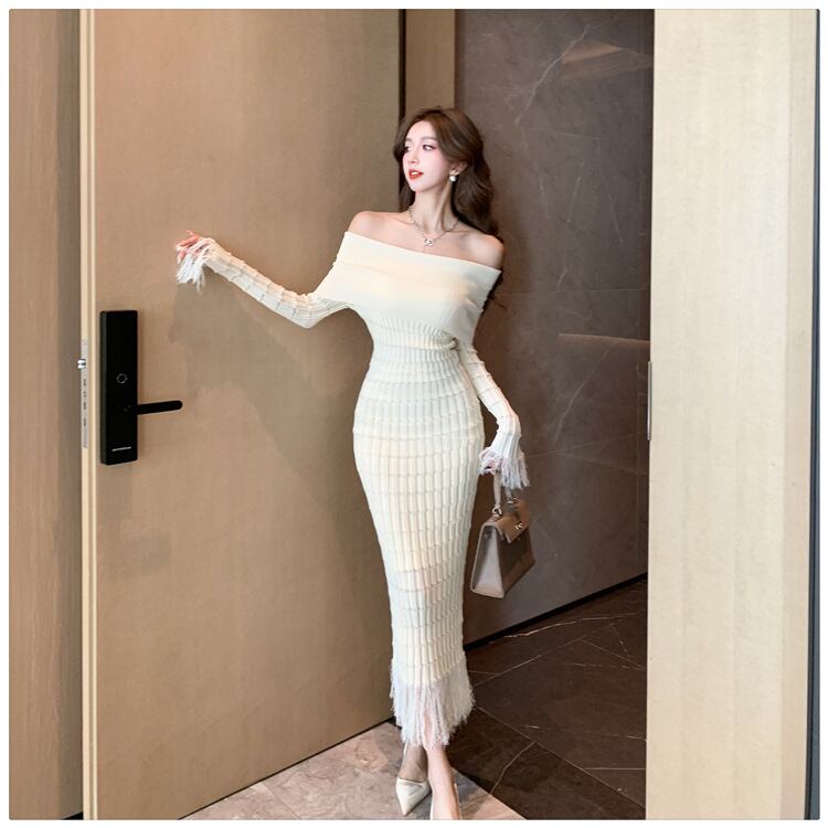 【dress】フリンジニットワンピース　M18539