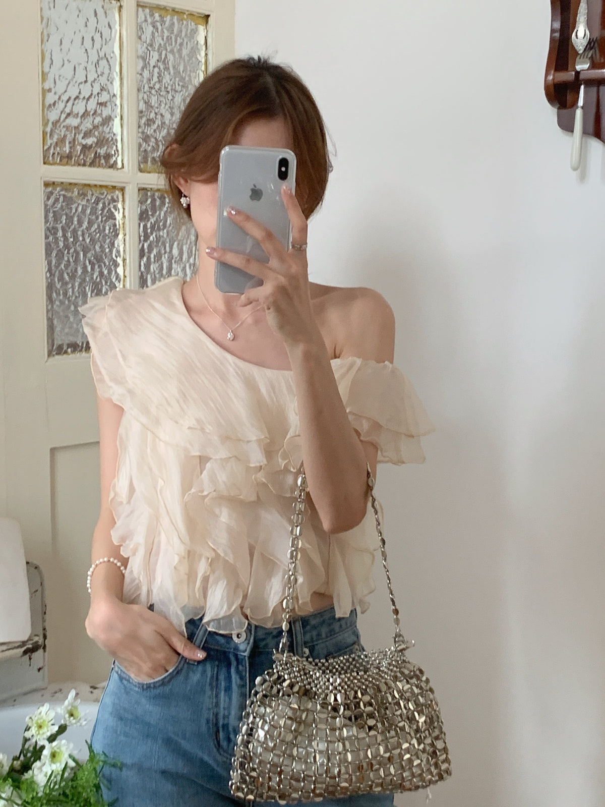【tops】フリルオフショルダーブラウス　M29771