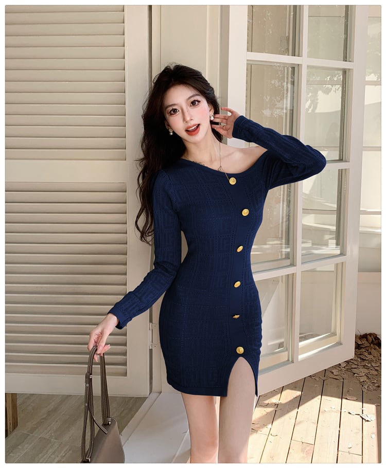【dress】オフショルダーニットワンピース　M28805