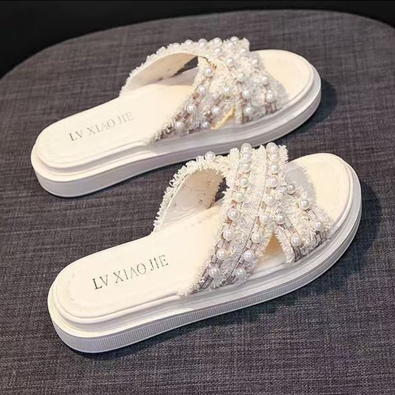 【Shoes】パール付きサンダル Q8427
