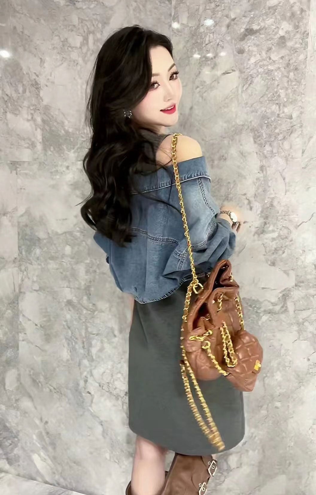 【dress】デニム切り替えワンピース　M26417