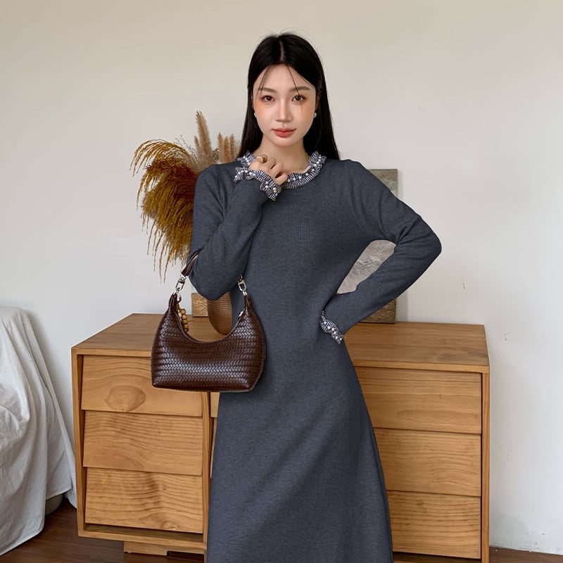 【dress】パール付きニットワンピース Q7053