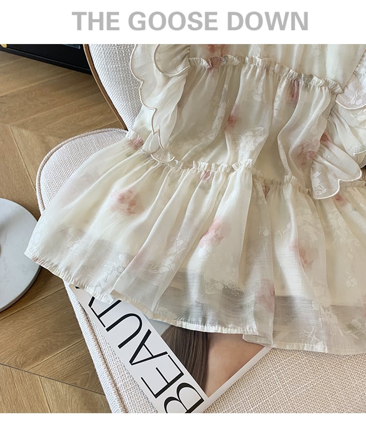 【tops】ギャザー花柄ブラウスF7505