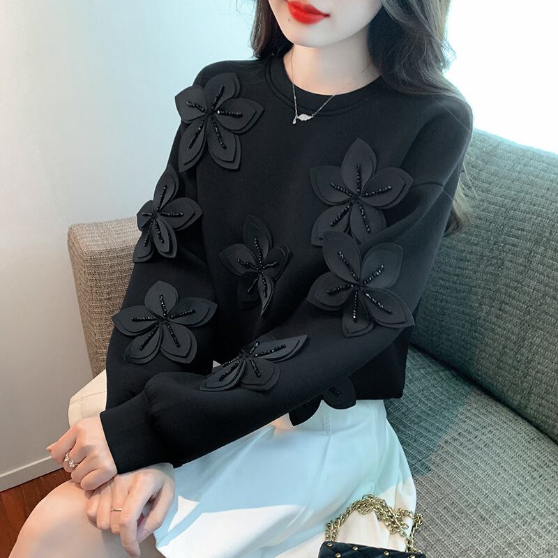 【tops】ビジュー立体フラワープルオーバー　M29139
