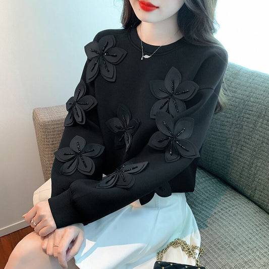 【tops】ビジュー立体フラワープルオーバー　M29139