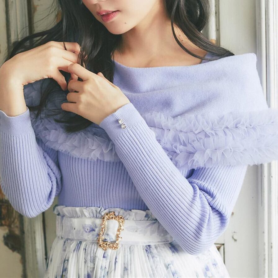 【tops】ギャザーフリルニットトップス　M28150