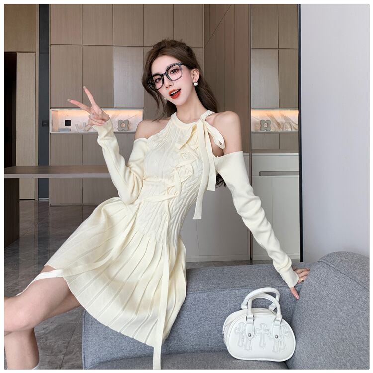 【dress】オフショルダーニットワンピース　M18533