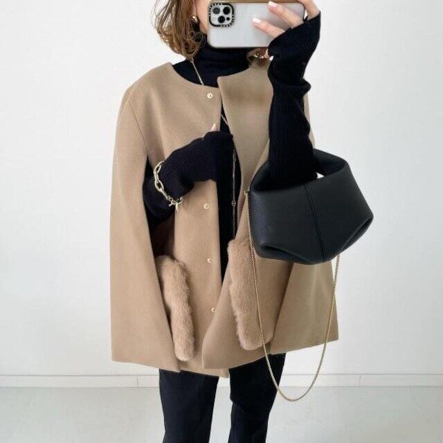 【outer】ポケット付きケープコートF6402