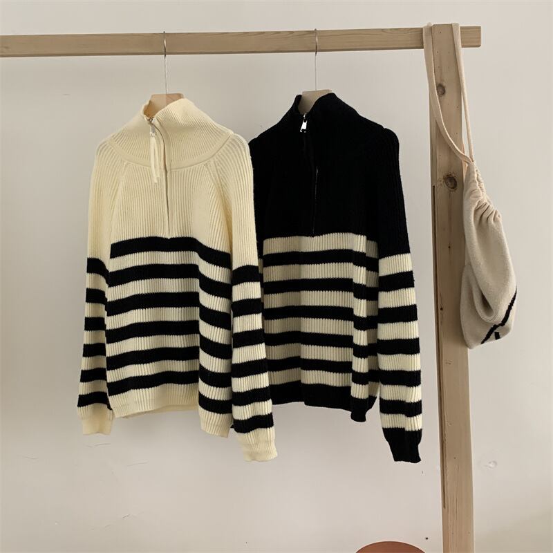 【tops】ボーダー柄ニットセーター　M26978