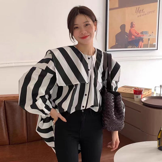 【tops】長袖シャツストライプ柄シャツG23850