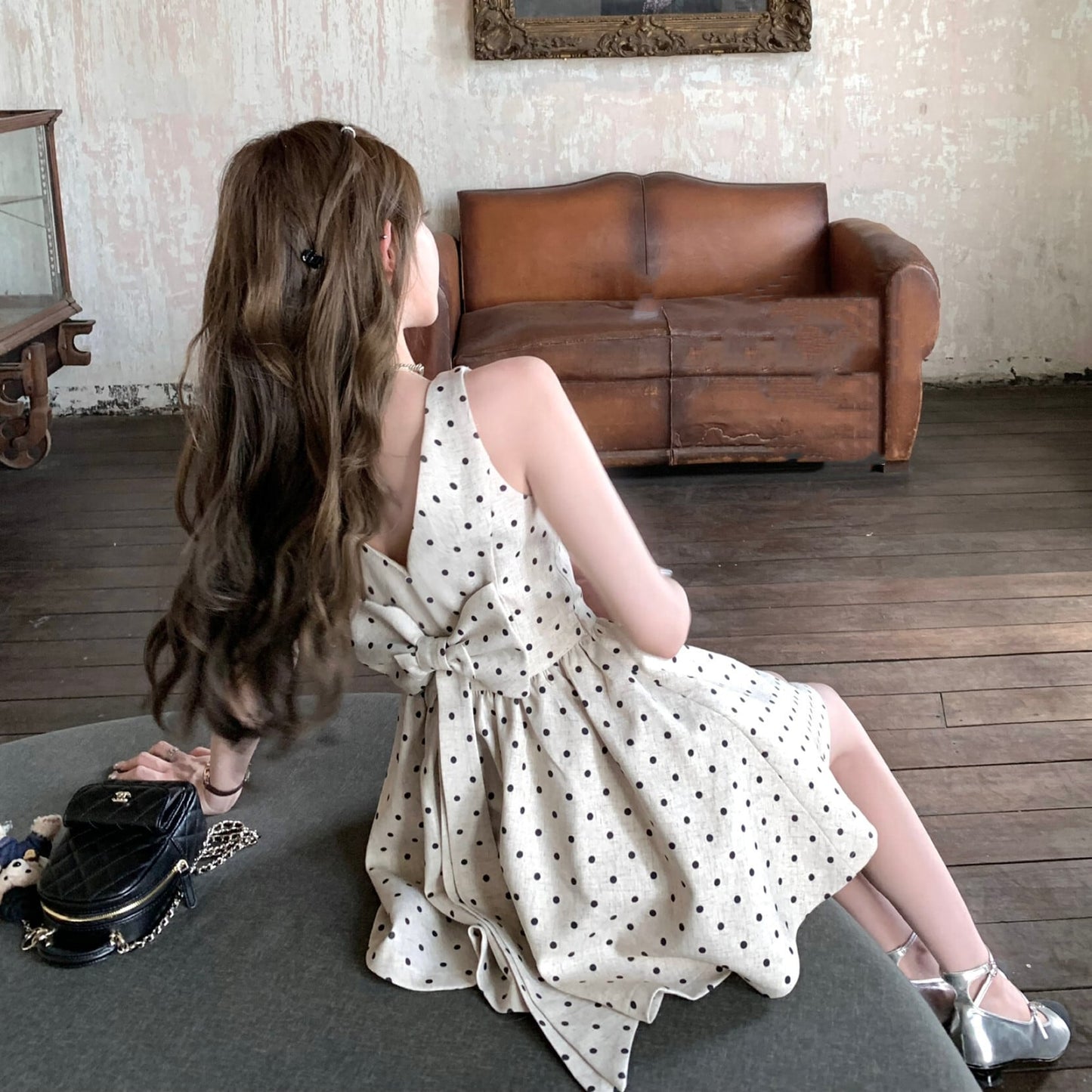 【dress】バックリボンドット柄ミニワンピース　M30198