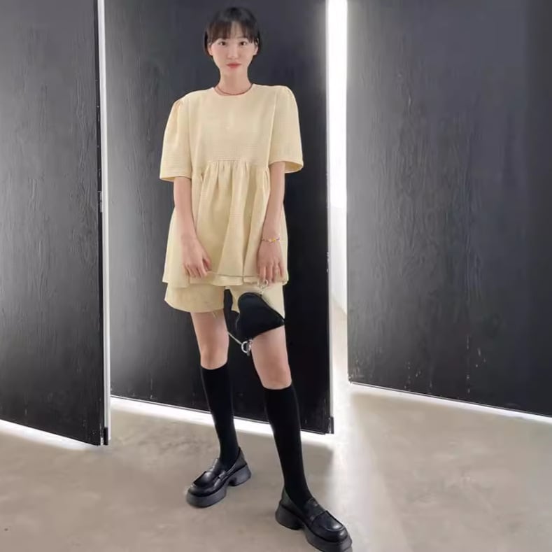 【set】ラウンドネックトップス+ショートパンツ２点セットG21509