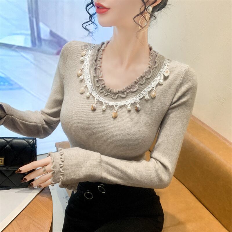 【tops】レース切り替えニットトップス　M28659