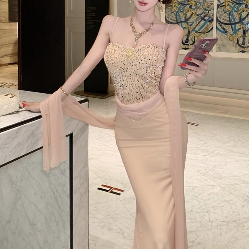 【dress】ラインストーン付きキャミワンピース Q7982