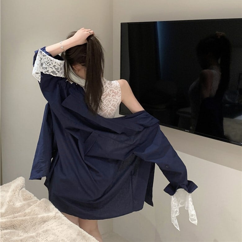 【set】UVカットシャツ×レースノースリーブトップスセット　N2685