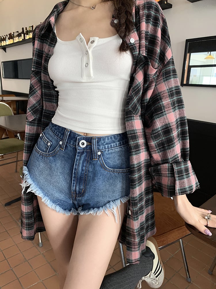 【tops】チェック柄シャツトップス　M25331