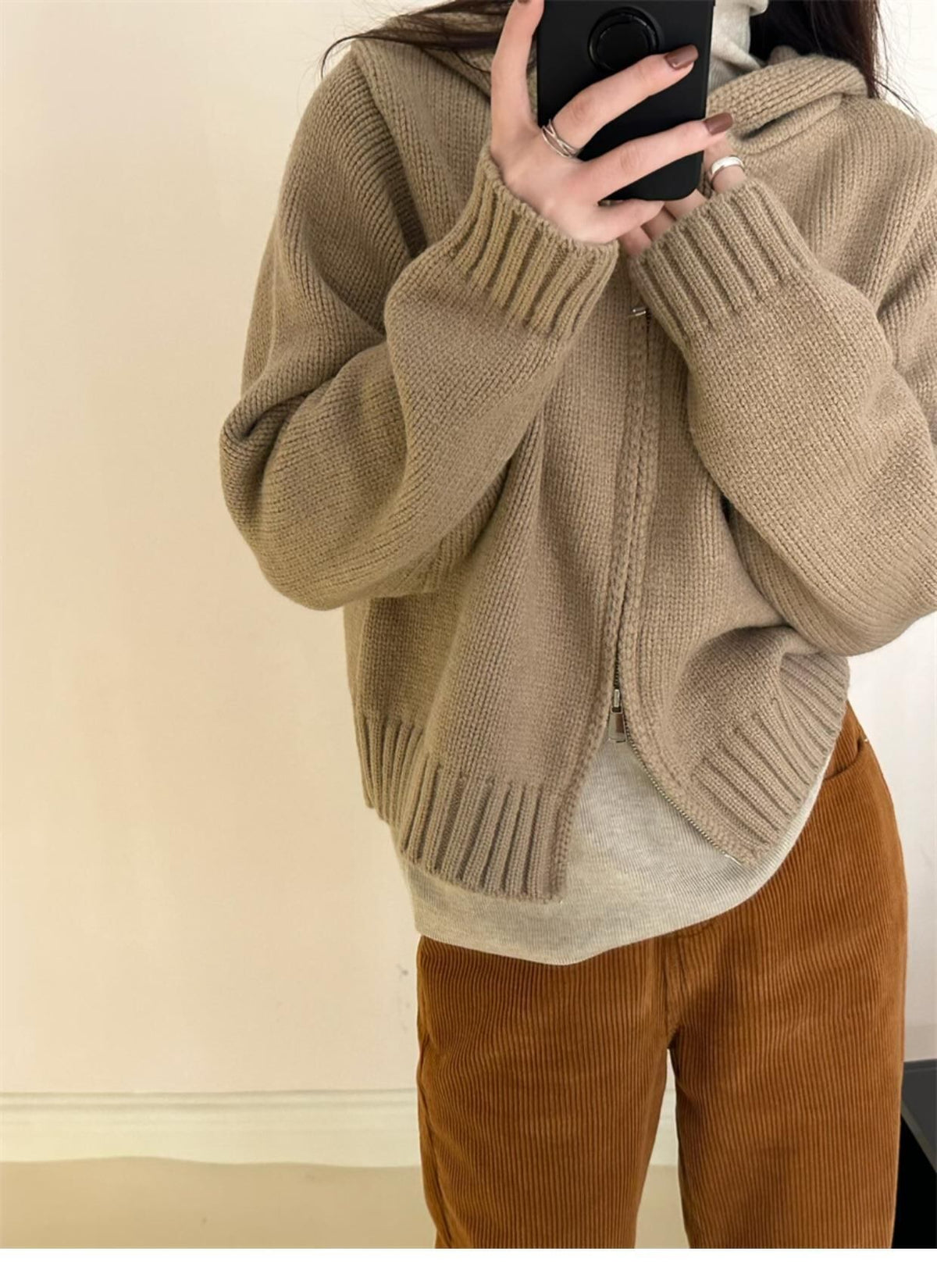 【outer】フード付きニットカーデ　M28652