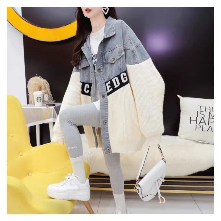 【outer】デニム切り替えニットカーデ　M27504