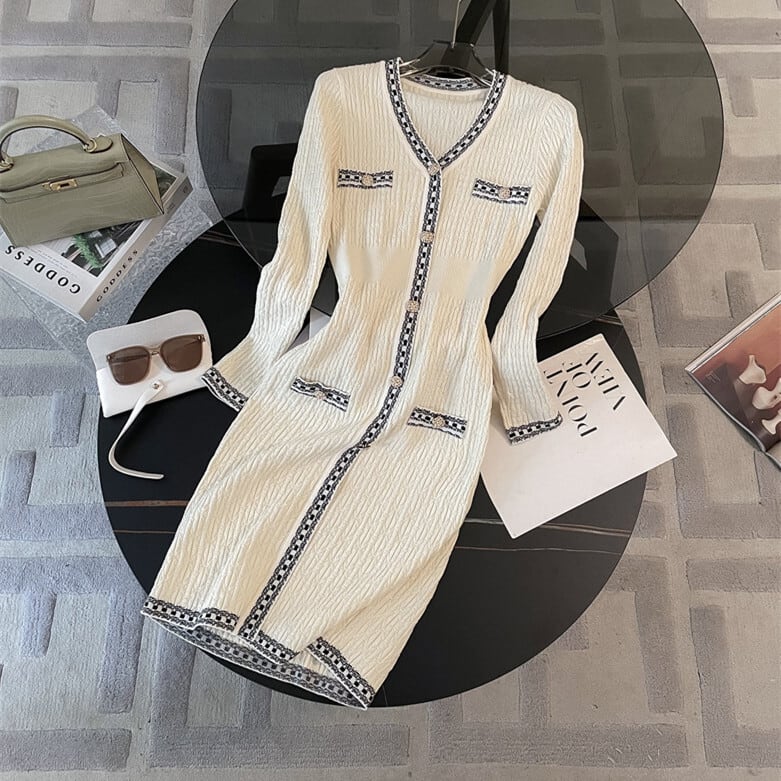 【dress】Vネックニットワンピース　M25364