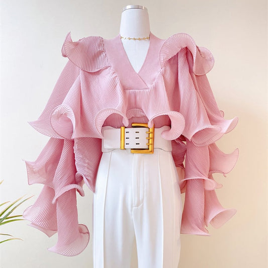 【tops】VネックフリルブラウスF7054