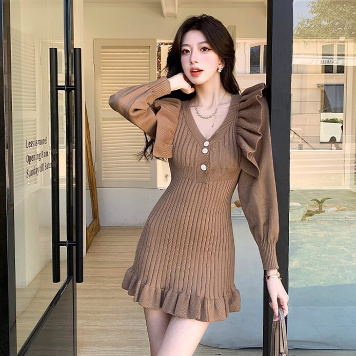 【dress】フリルニットワンピース　M28791